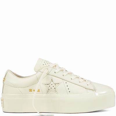 Converse One Star Platform Leather Platform Womens - Beige Shoes (600MNUBD)